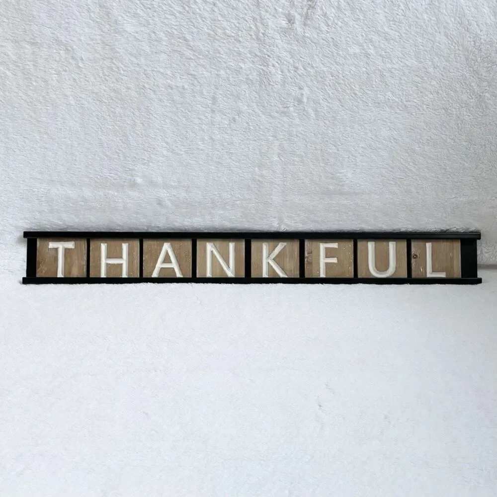 Thankful Hanging Sign Wood Letter Block Metal Frame Rustic Home Decor